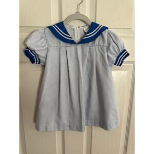 Vintage Little Bitty Blue White Pinstripe Nautical Sailor Dress Size 4T
